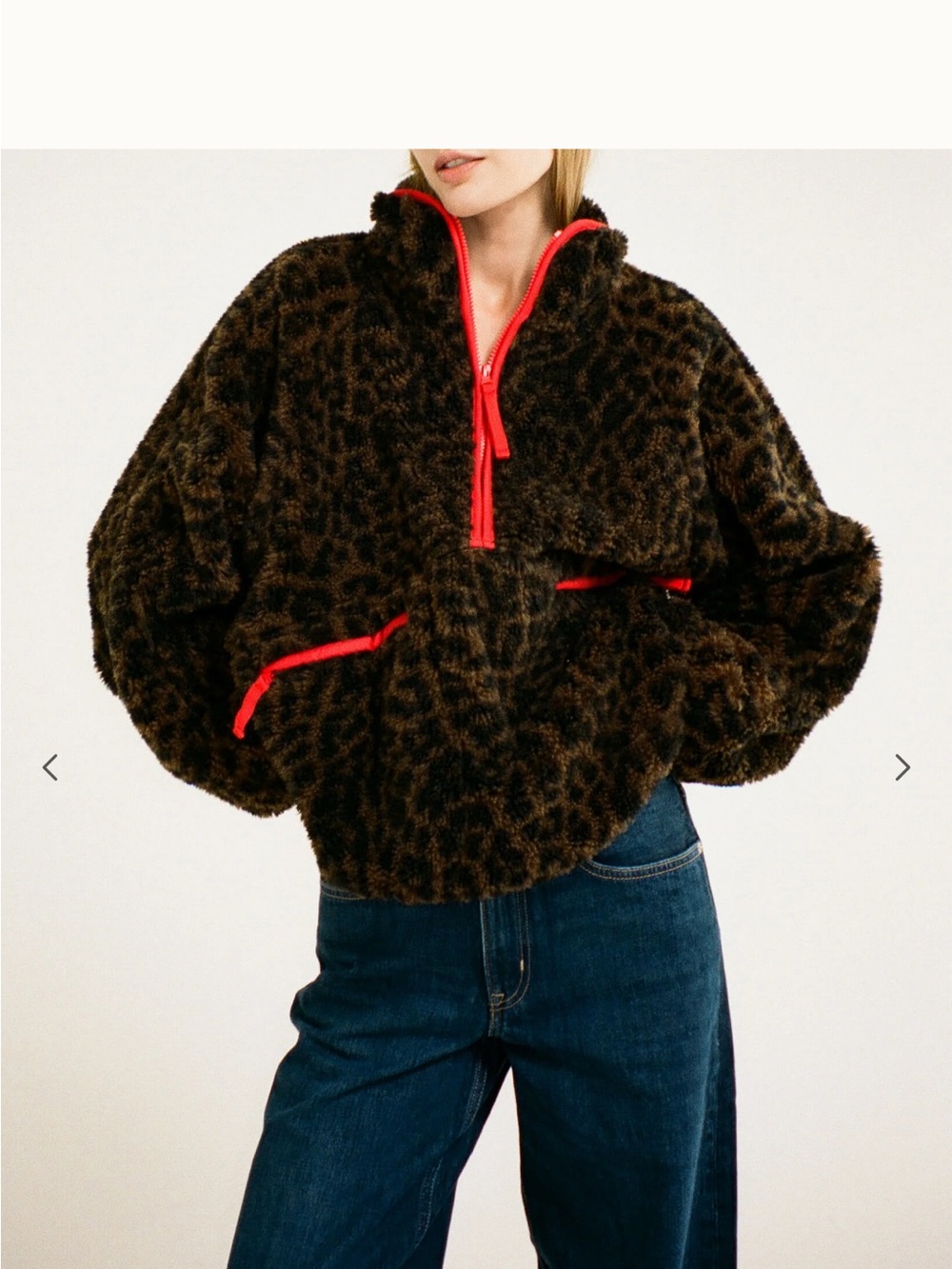 Women’s Leopard Sherpa Teddy Jacket with Red Trim
